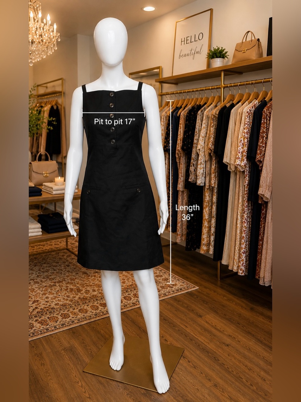 J. Crew Black Square-Neck Button Mini Dress